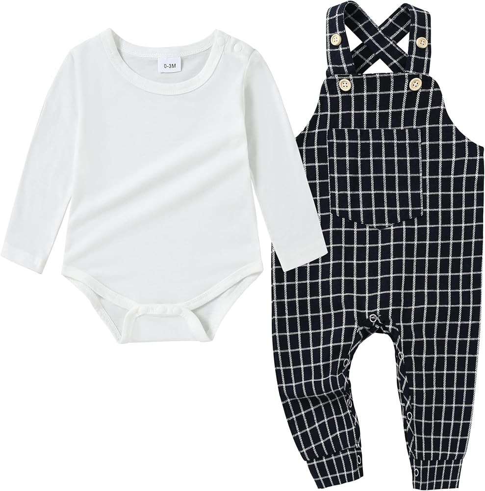 YUEMION Baby Boy Clothes Newborn Infant Boy Outfits 2Pcs Stripe Top Romper Pants Set 0-24 Months ... | Amazon (US)