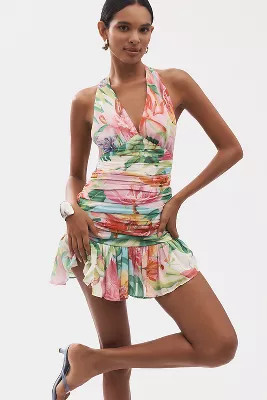 Bardot Mave Halter-Neck Ruched Mini Dress | Anthropologie (US)