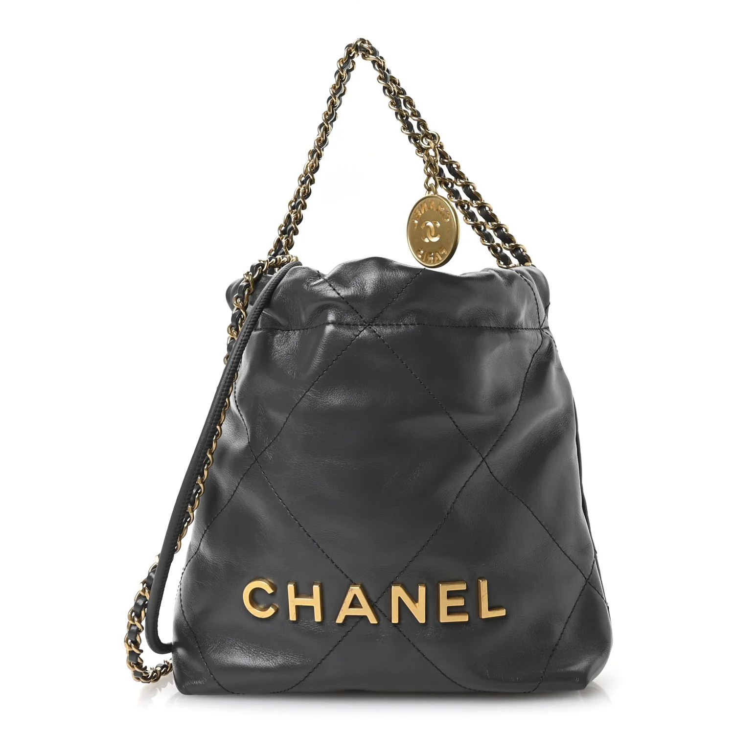 Chanel Shiny Calfskin Quilted Mini Chanel 22 Dark Grey | FASHIONPHILE (US)