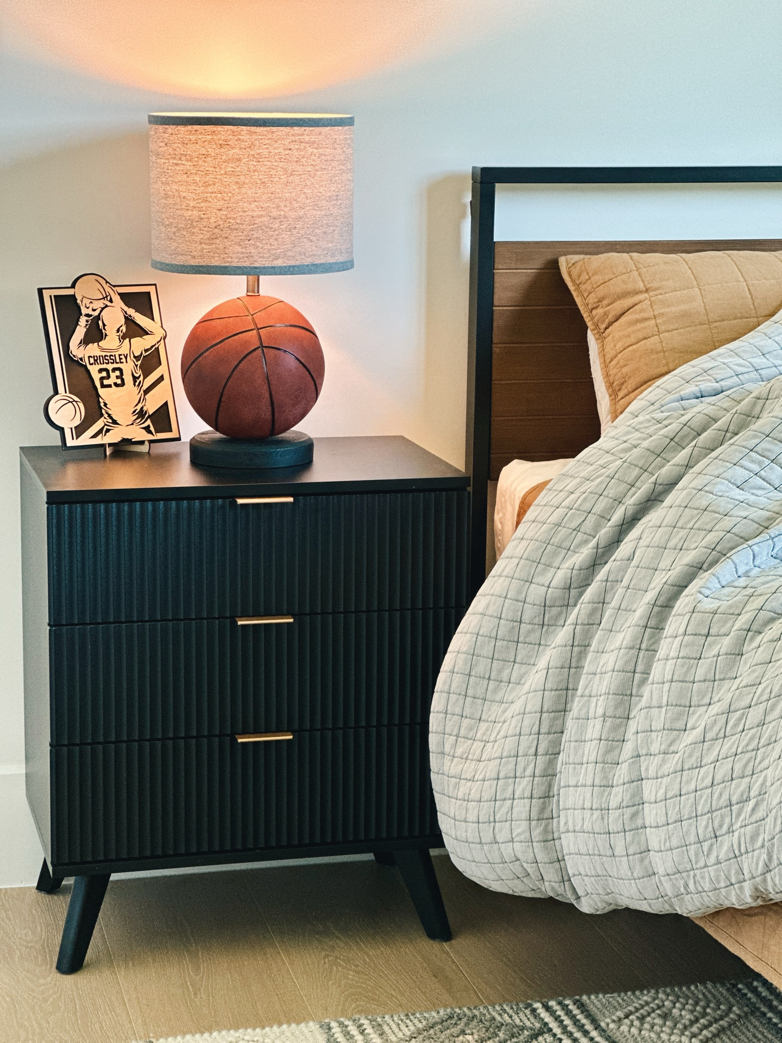 Boys basketball themed room! 

Bed frame, night stand, boutique rug, target quilt 

#LTKHome #LTKSummerSales #LTKKids