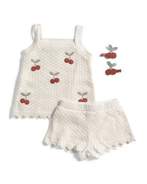 Toddler Girls 2pc Cherry Applique Sweater Knit Shorts Set | TJ Maxx