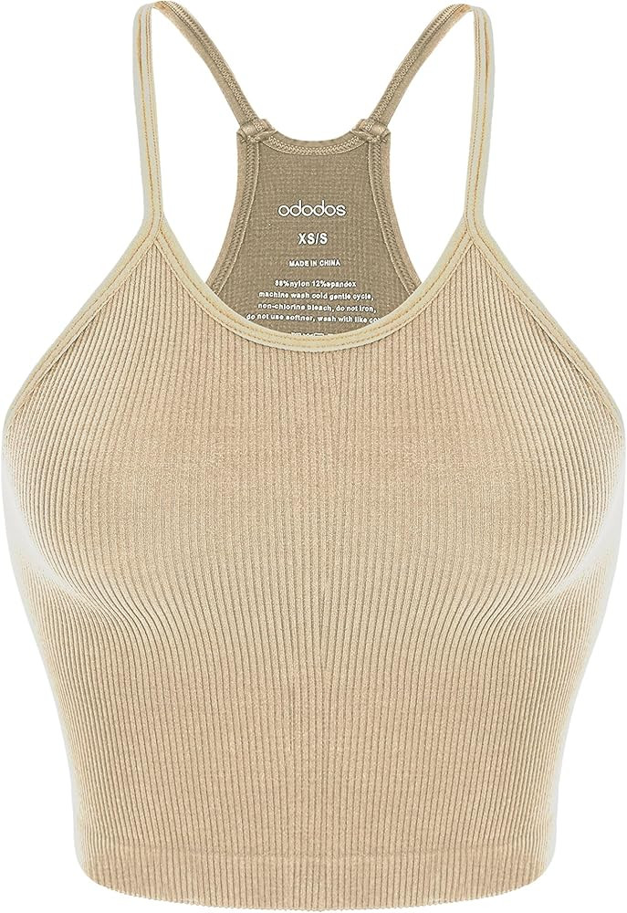 ODODOS Women's Crop Seamless Rib-Knit Camisole Strappy Racerback Cropped Tank Tops | Amazon (US)
