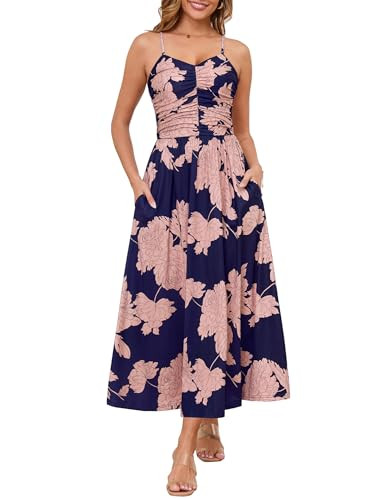 Annebouti Women 2026 Summer Spring Ruched Maxi Dress Adjustable Spaghetti Strap Floral Beach Long... | Amazon (US)