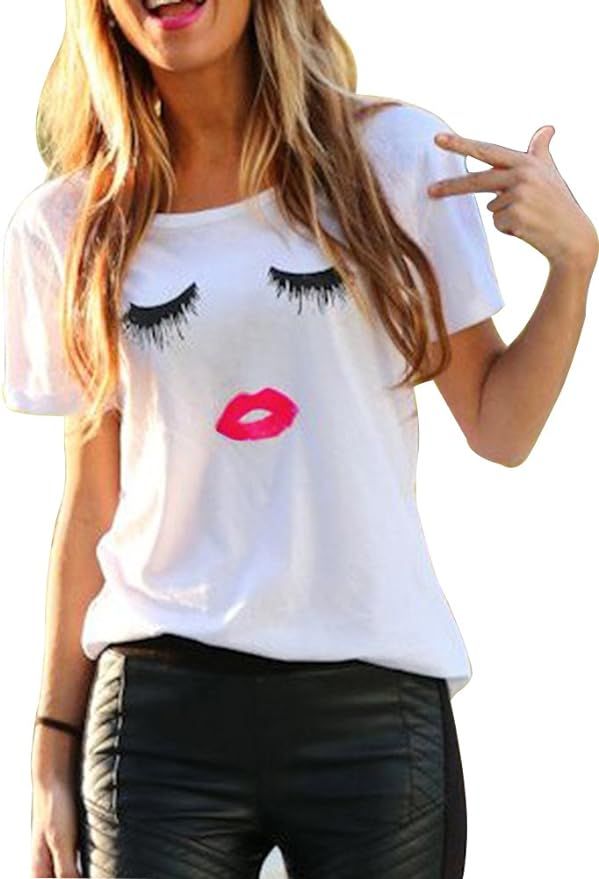 FV RELAY Women's Summer Cute Eyelash Lip Print Tee Casual Teen Girls T Shirts | Amazon (US)
