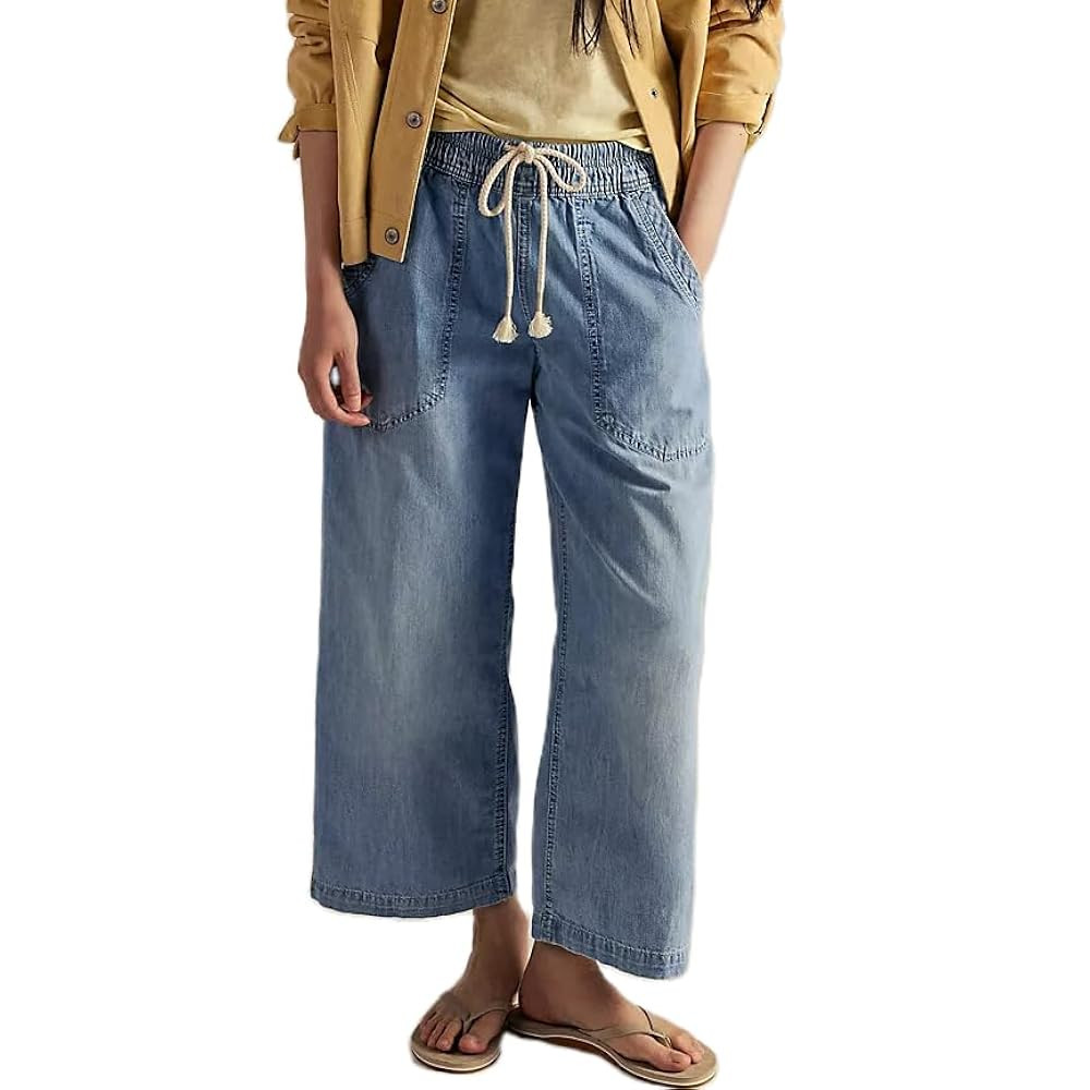 Mxiqqpltky Y2K Drawstring Jeans Women Casual Elastic Waist Stretch Baggy Cropped Denim Pants Vint... | Amazon (US)