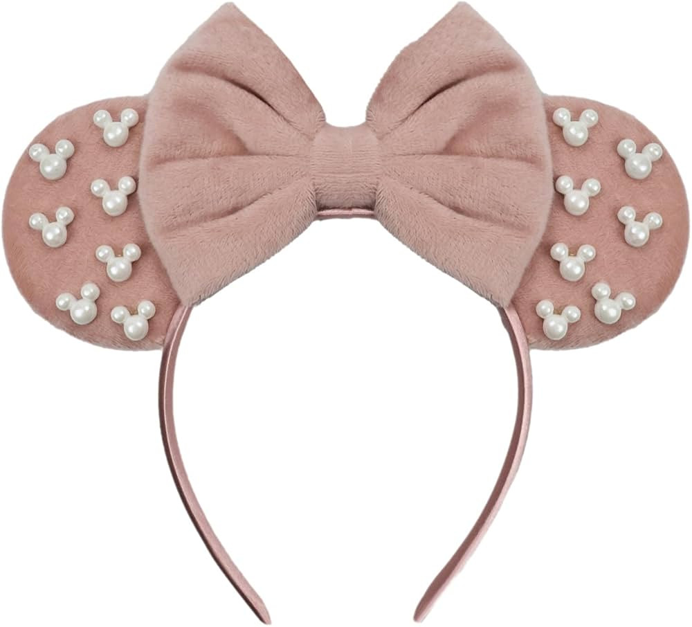 JIAHANG Velvet Mouse Ear Hair Bow Headband with Pearls Beadings, Party Decoration Fashion Hair Ba... | Amazon (US)