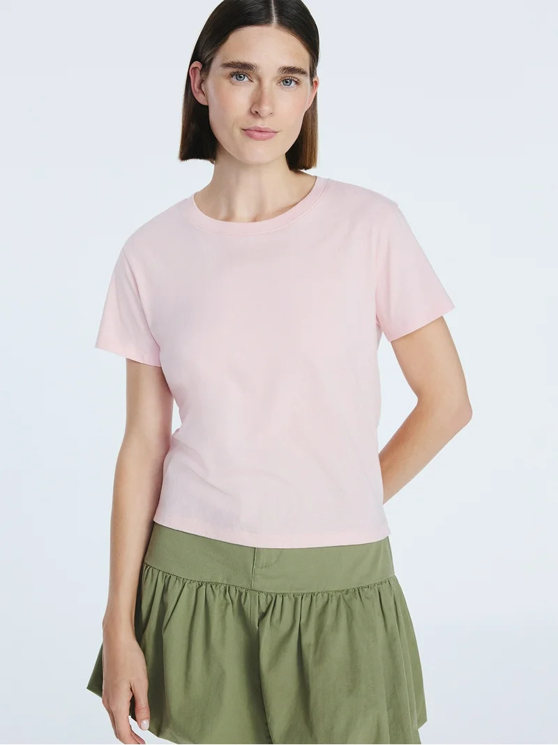 Free Assembly Women's and Women's Plus Cotton Cropped Boxy Tee with Short Sleeves, Sizes XS-4X | Walmart (US)