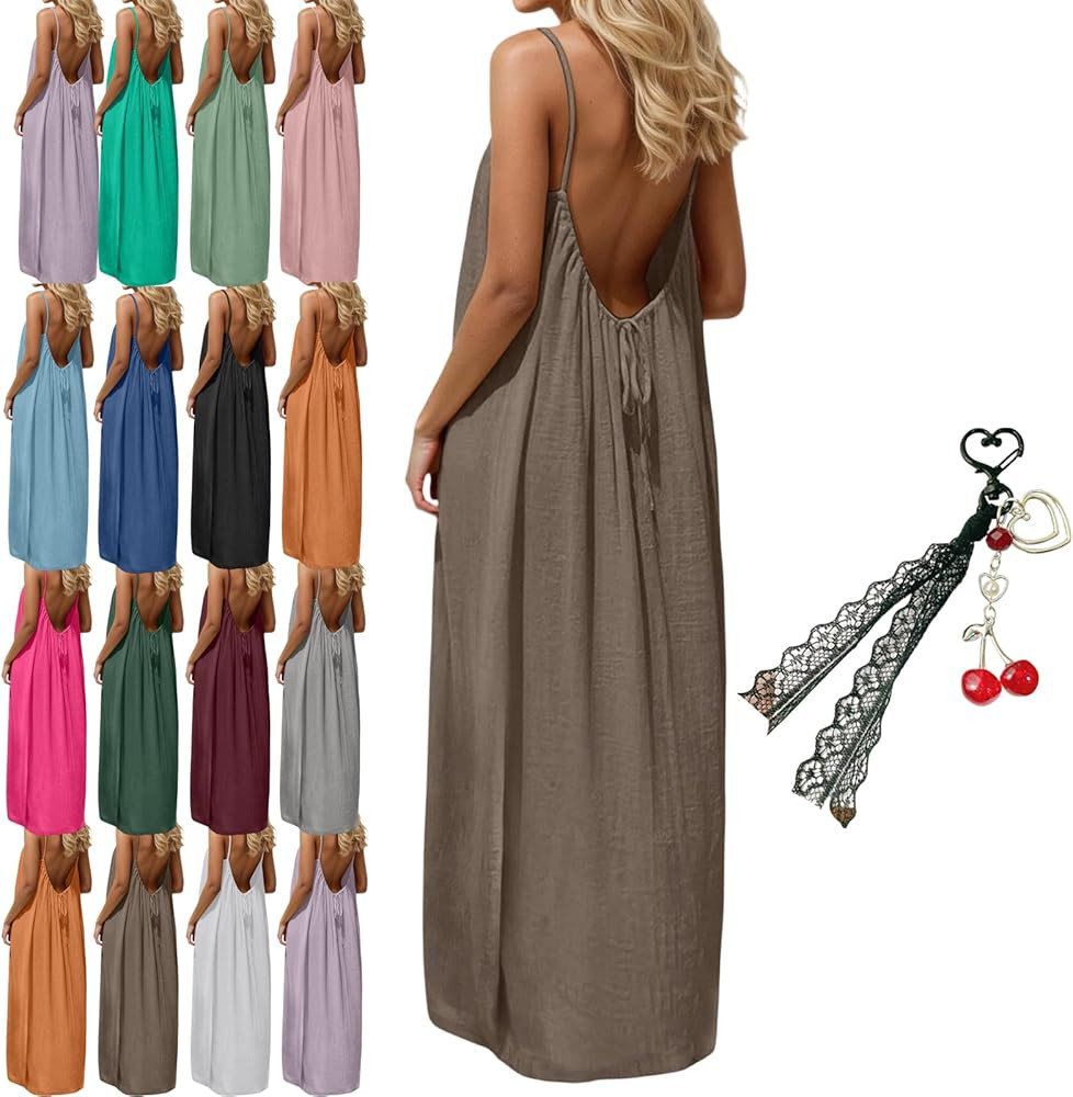 Backless Cami Dresses for Women Cami Lounge Dress Backless House Dress Long Sundress with Back Ti... | Amazon (US)