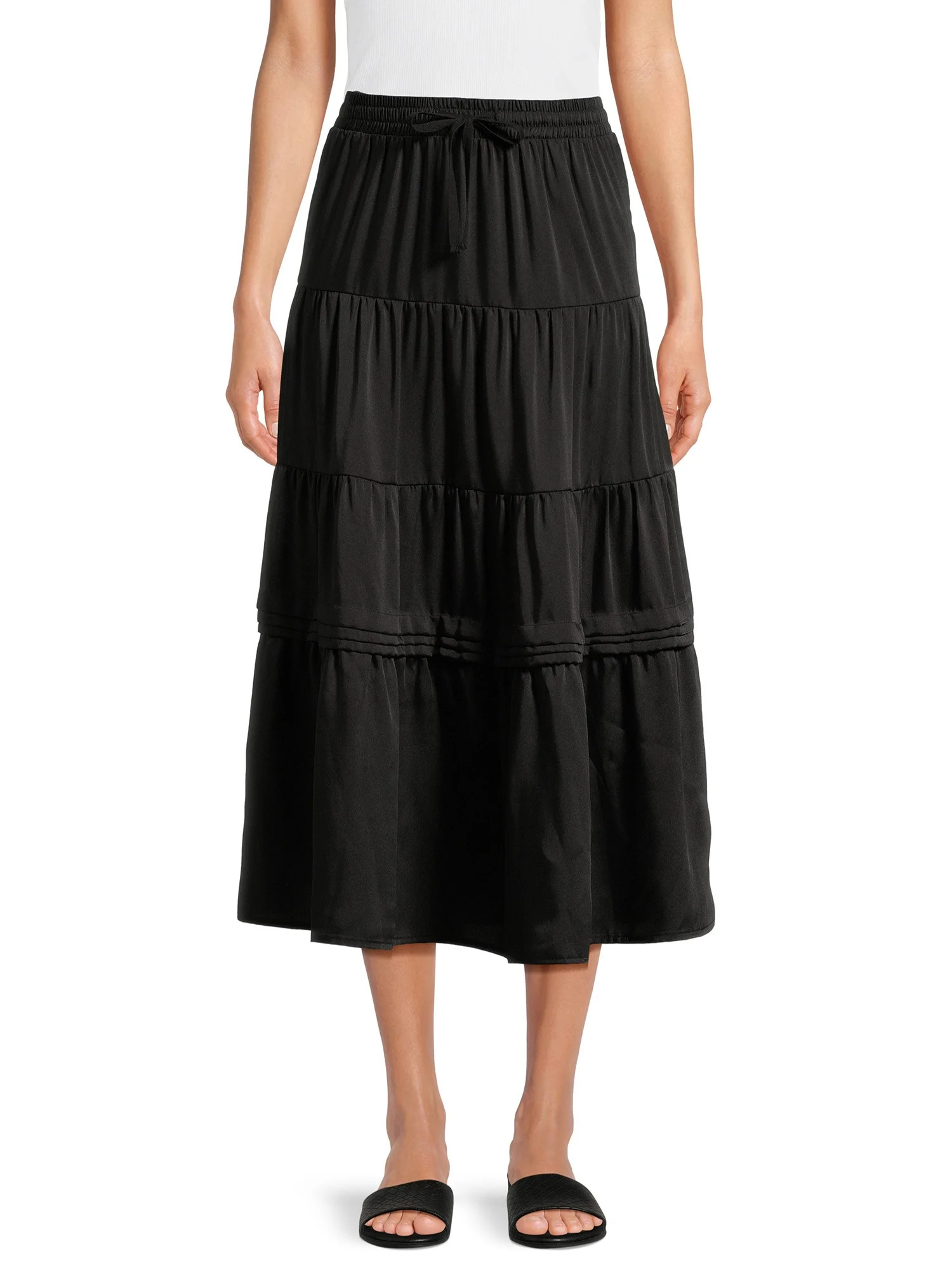 Time and Tru Women's Tiered Maxi Skirt with Elastic Waistband, Sizes S-XXXL | Walmart (US)