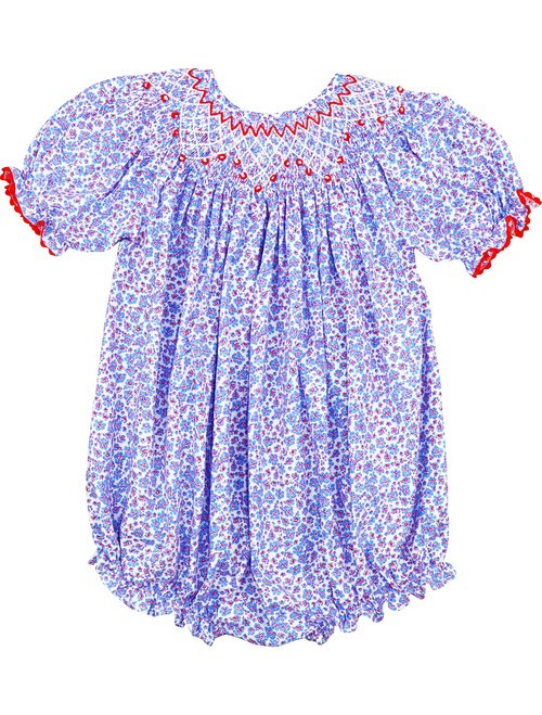 Blue And Red Liberty Smocked Bubble | Cecil and Lou