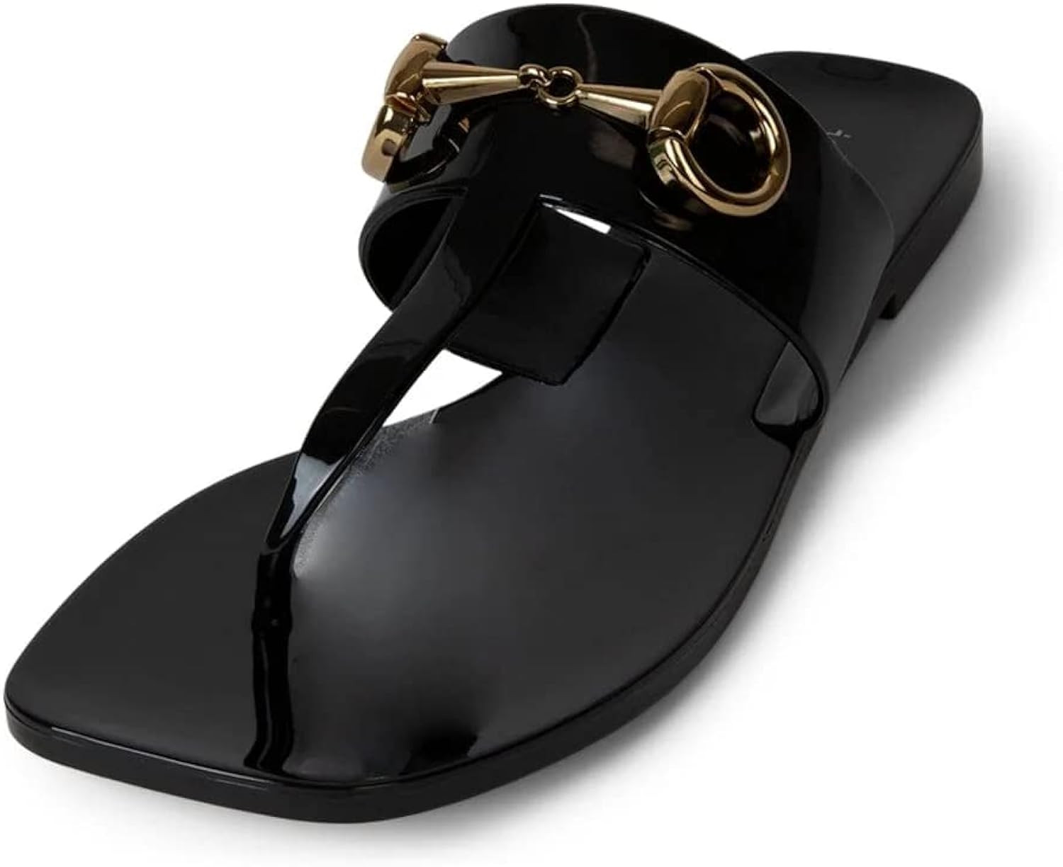 Jeffrey Campbell A Lil Bit Green Shiny Slip On Open Toe Flat Thong Sandals | Amazon (US)