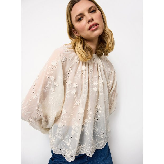 Cream Floral Embroidered Mesh Blouse 8 | Tu Clothing