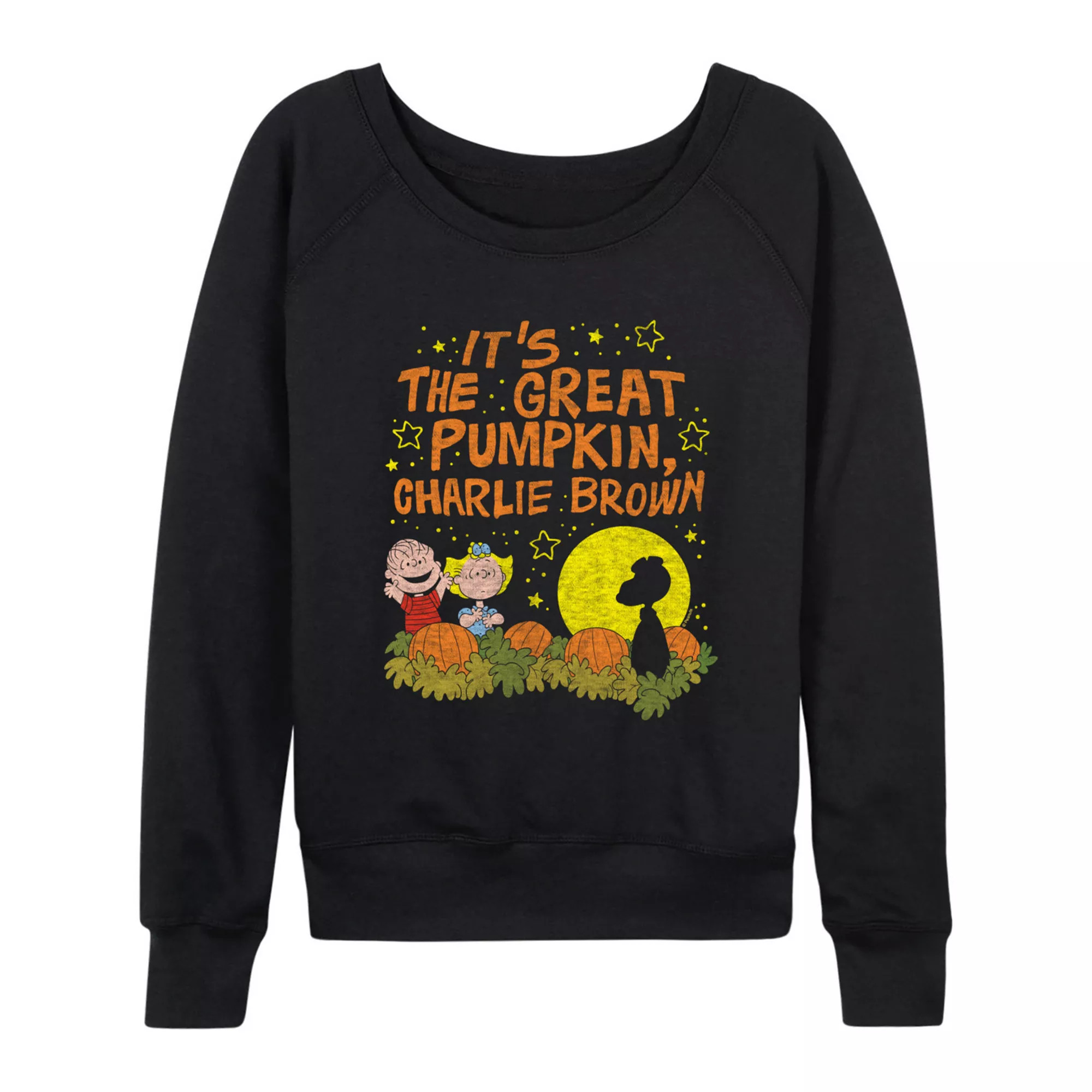 Women's Peanuts It's The Great Pumpkin, Charlie Brown Distressed French Terry Long Sleeve Tee, Size: Large, Black | Kohl's