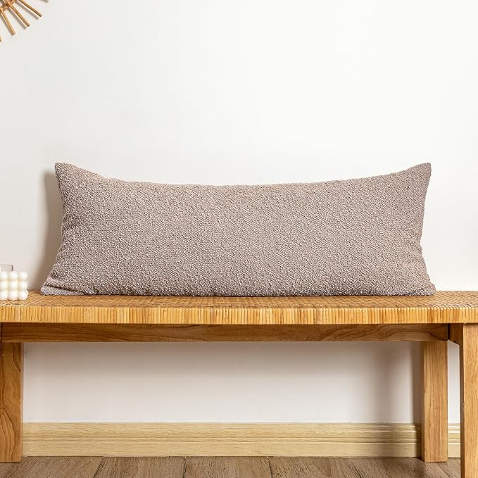 Boucle Lumbar Pillow Cover 14x36 inch, Khaki Textured Throw Pillow Cover Cushion Case for Sofa Be... | Amazon (US)