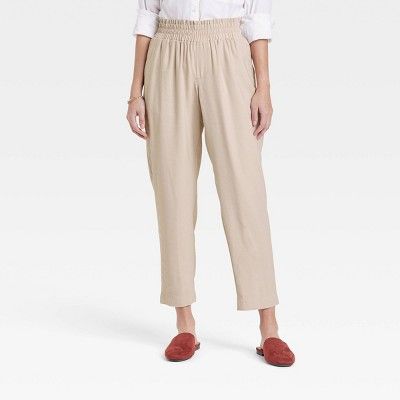Women&#39;s High-Rise Ruffle Waisted Pull-On Ankle Pants - A New Day&#8482; Tan L | Target