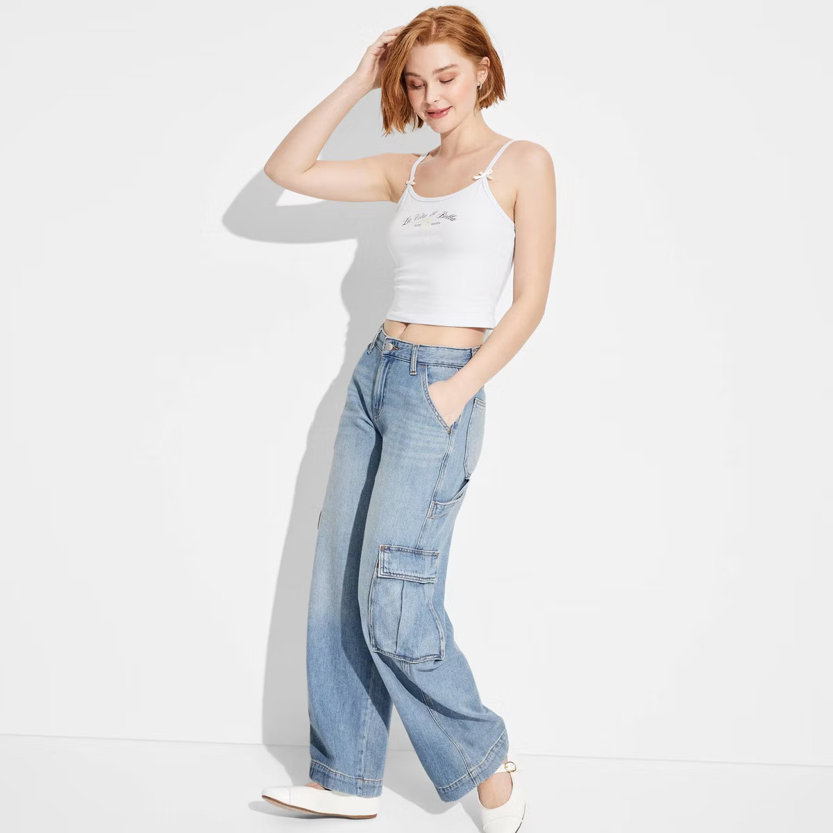 Women's Mid-Rise Wide Leg Cargo Baggy Jeans - Wild Fable™ | Target