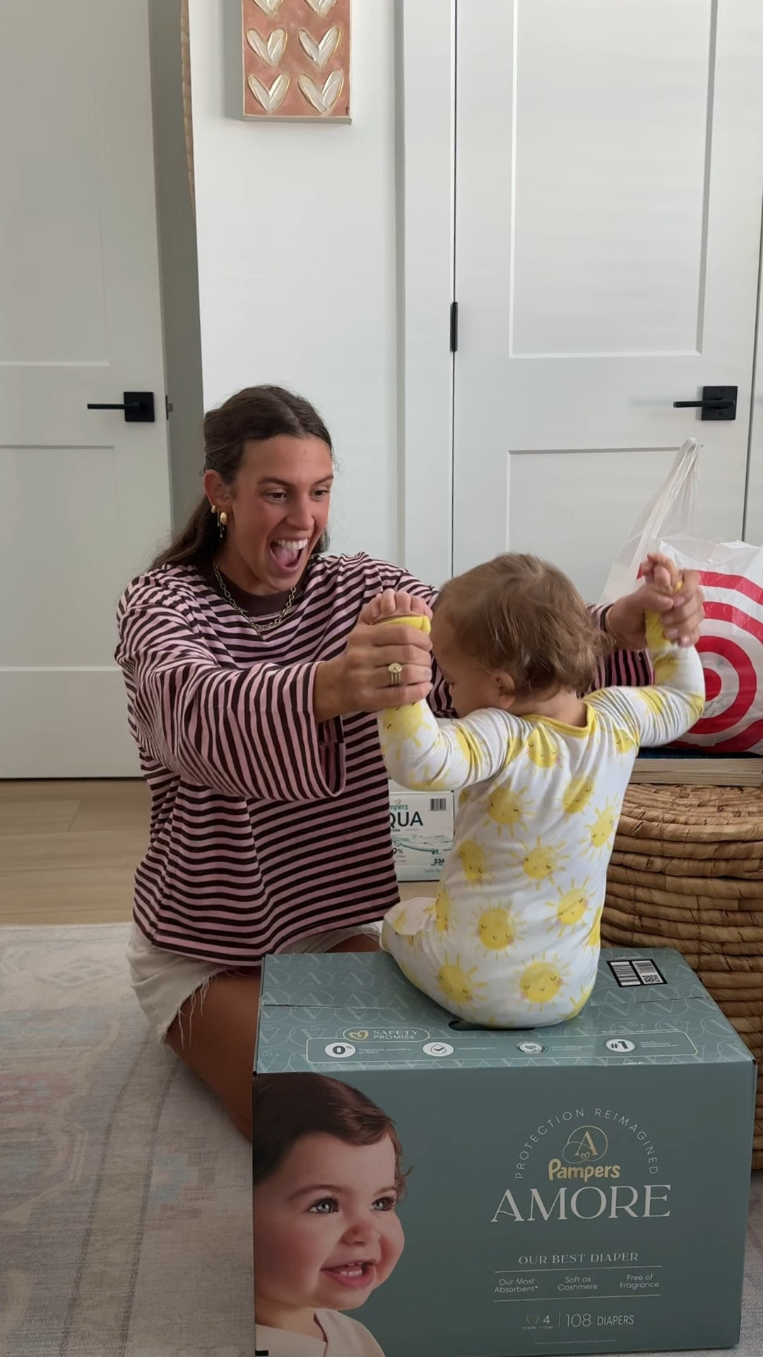 #ad a slow morning in our small beach town🩵 shout out to @target door delivery for a restock on our @pampersus AMORE diapers + Aqua Pure Wipes! Make sure to check out their Car Seat Trade-In Event on October 3 from 12-4PM where you can get a free gift with purchase, for more promo details look in the Target app! #TargetPartner #Amore