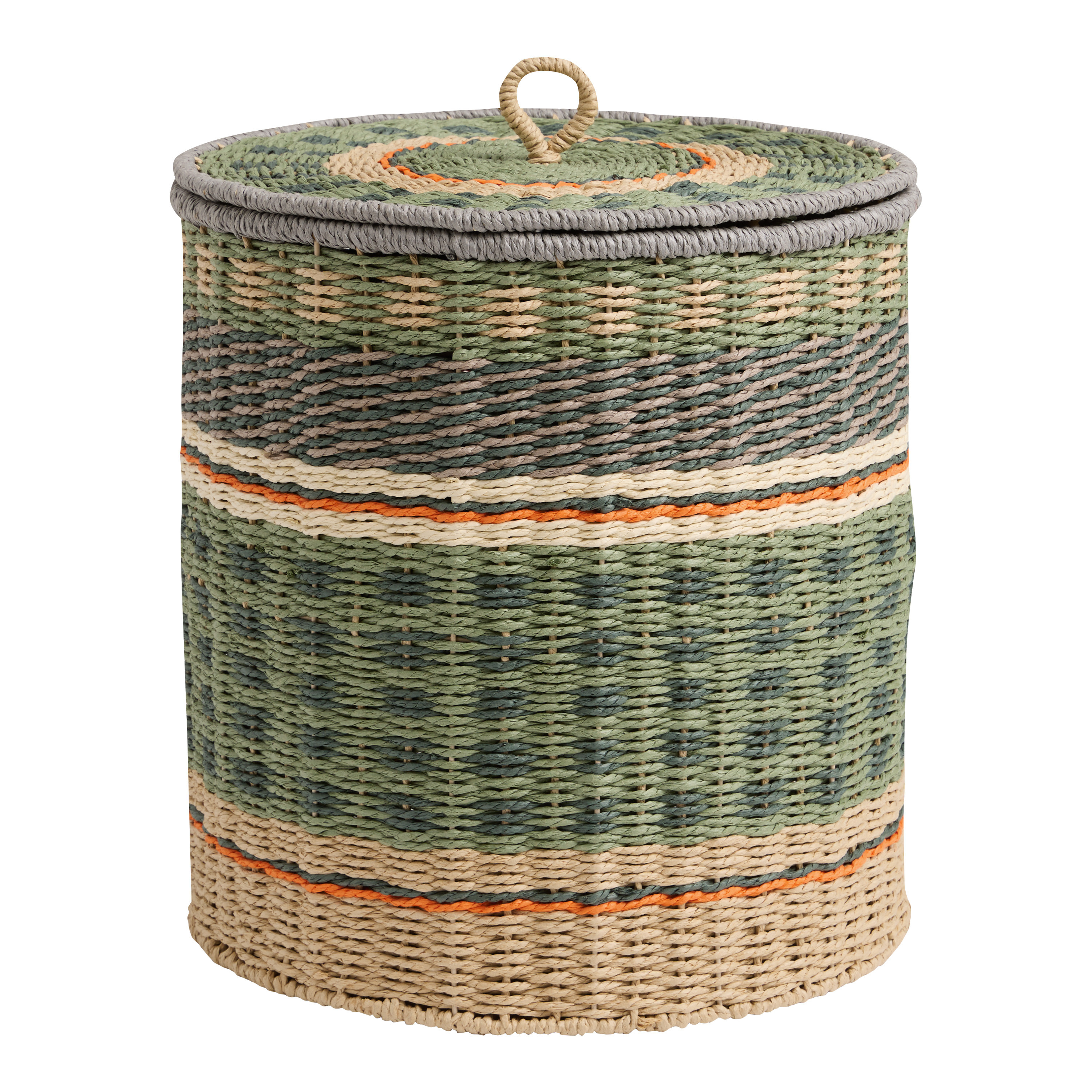 Nico Green Multicolor Paper Rope Basket with Lid | World Market