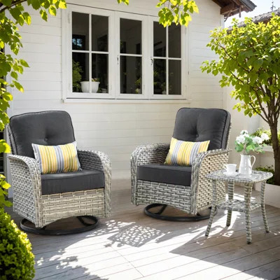 Swivel Pe Wicker Rattan Outdoor Rocking Chairs Set With Side Table (2 Chairs And 1 Side Table) | Wayfair North America