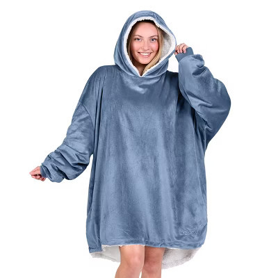 The Bare Homey - Adult Wearable Blanket - Fleece Side Pockets, Coronet Blue | Target