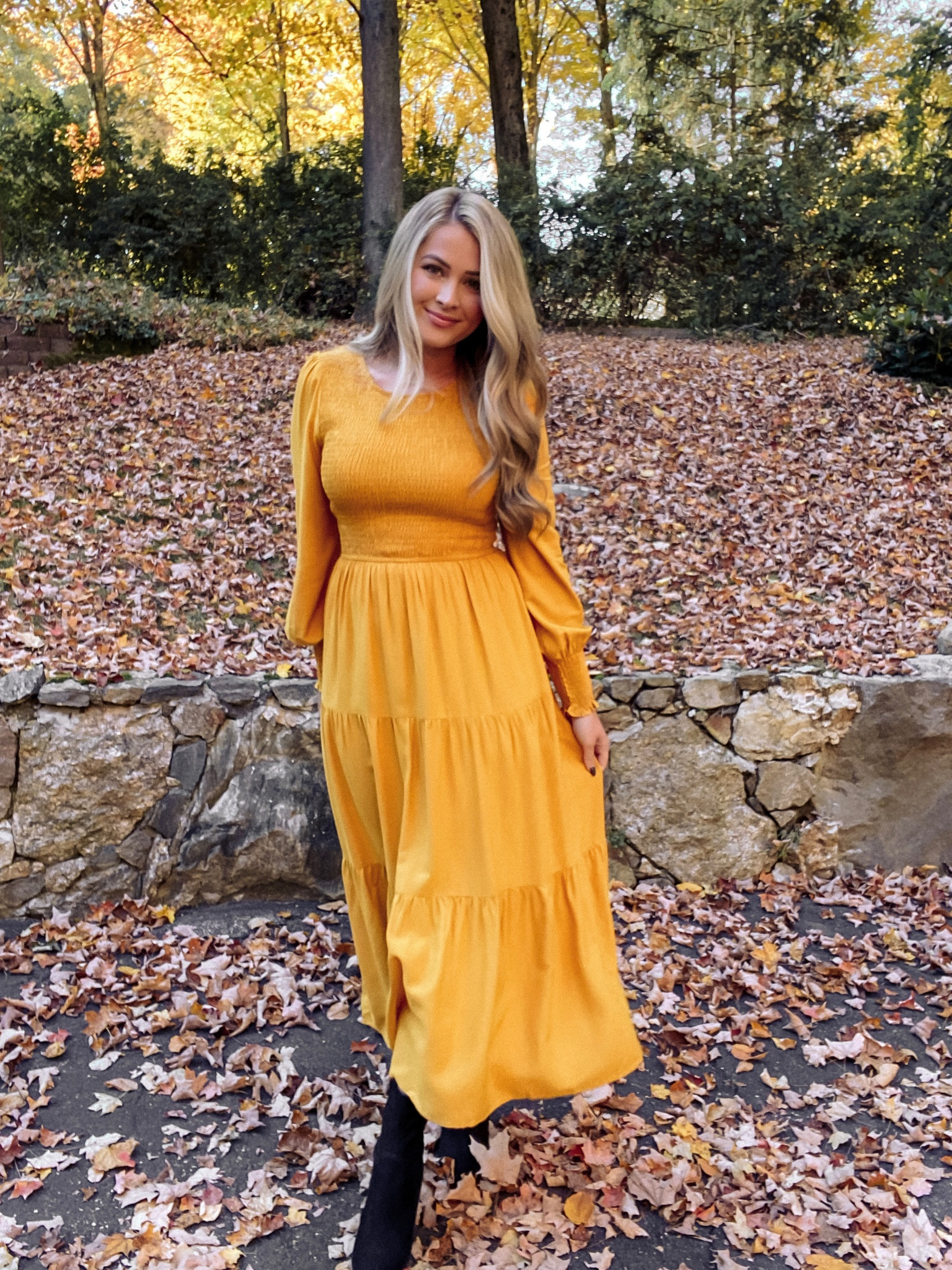 Fall fashion - yellow ginger smocked dress / long sleeve and perfect for cooler weather! 

Could be perfect for thanksgiving and autumn parties. Other colors (red or green) could be beautiful for holiday season and Christmas!

Comes in many colors. Amazon find, runs tts 

#LTKunder50 #LTKSeasonal #LTKHoliday