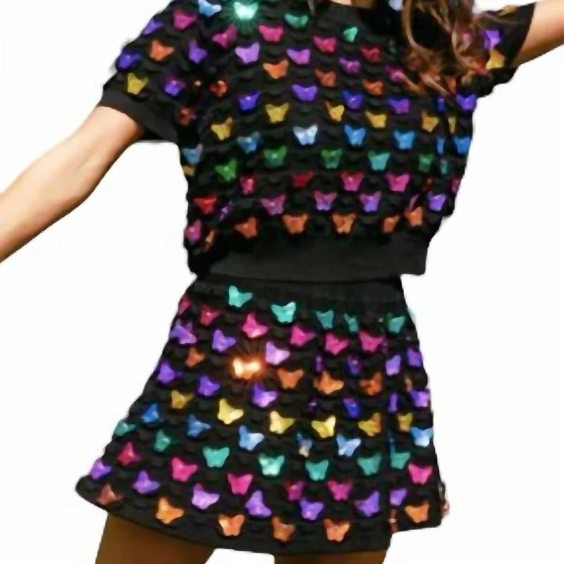 QUEEN OF SPARKLES Butterfly Paillette Top In Black - Black | Verishop
