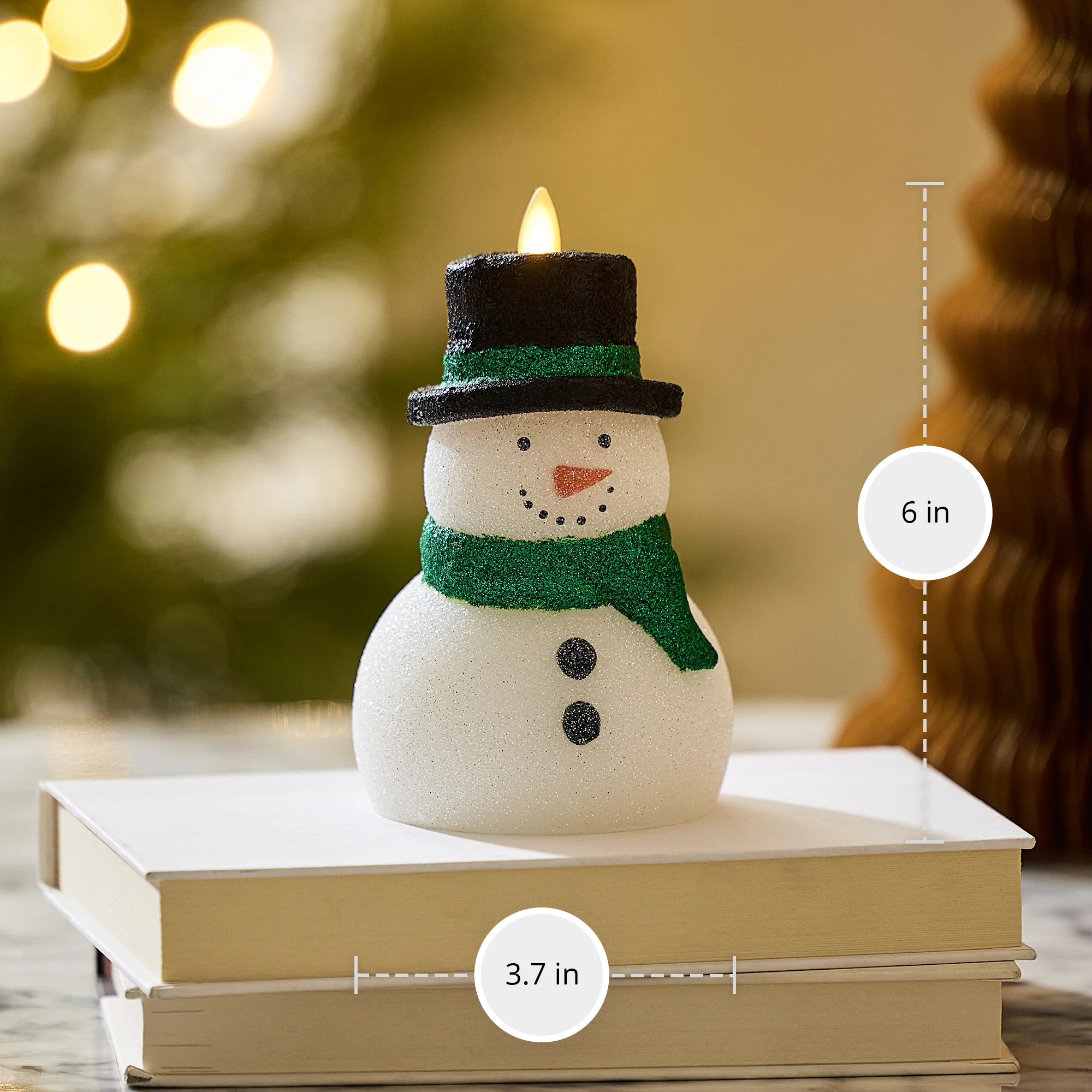 White Glitter Flameless Candle Snowman | Luminara
