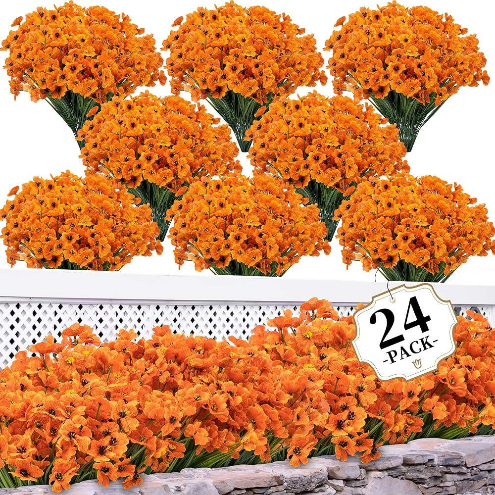 24 Bundles Artificial Mums for Outdoors/Indoors Faux Mums for Outdoor Planters, Fall Flowers Arti... | Amazon (US)