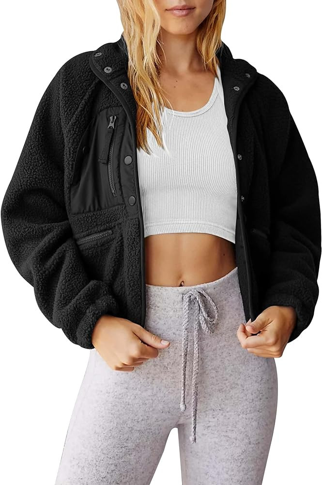AMEBELLE Women's Cropped Fuzzy Fleece Jacket Lightweight Lined Winter Casual Warm Sherpa Jacket C... | Amazon (US)