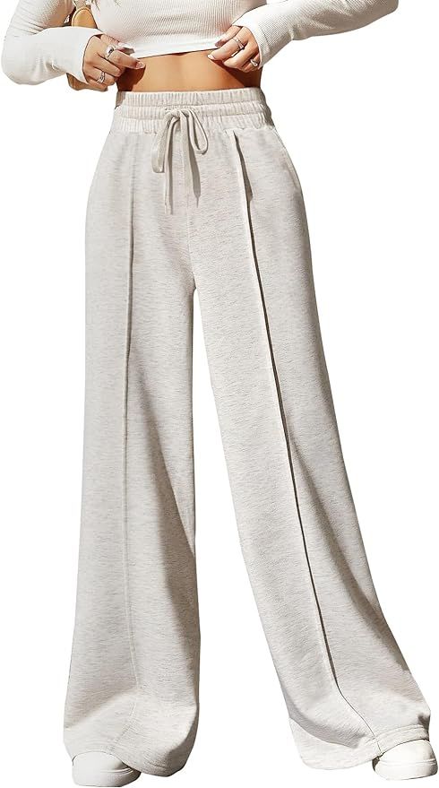 Yousify Wide Leg Sweatpants for Women Casual Elastic High Waisted Drawstring Long Pants with Pock... | Amazon (US)