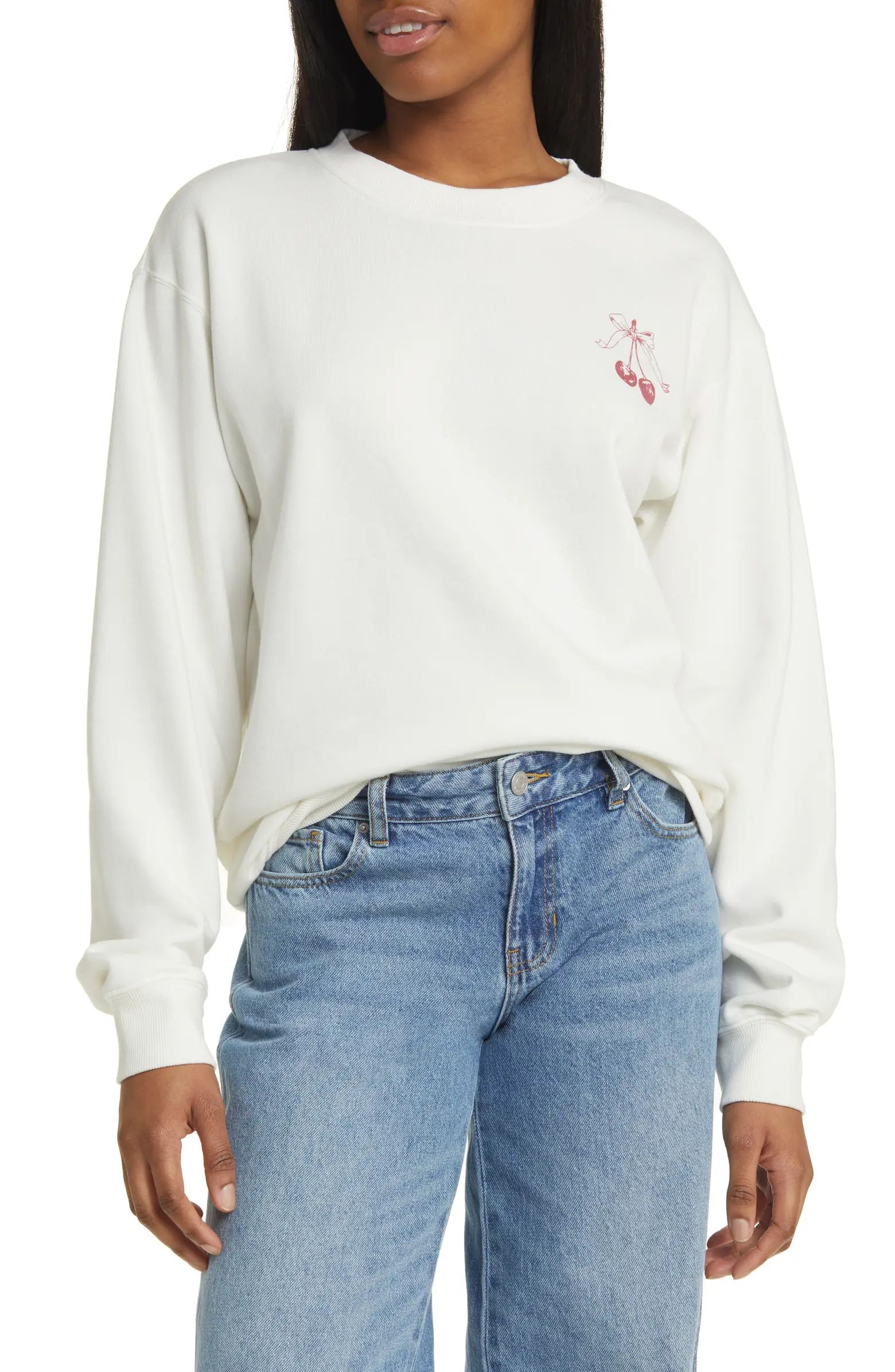 Cherry Bow Cotton Blend Graphic Sweatshirt | Nordstrom