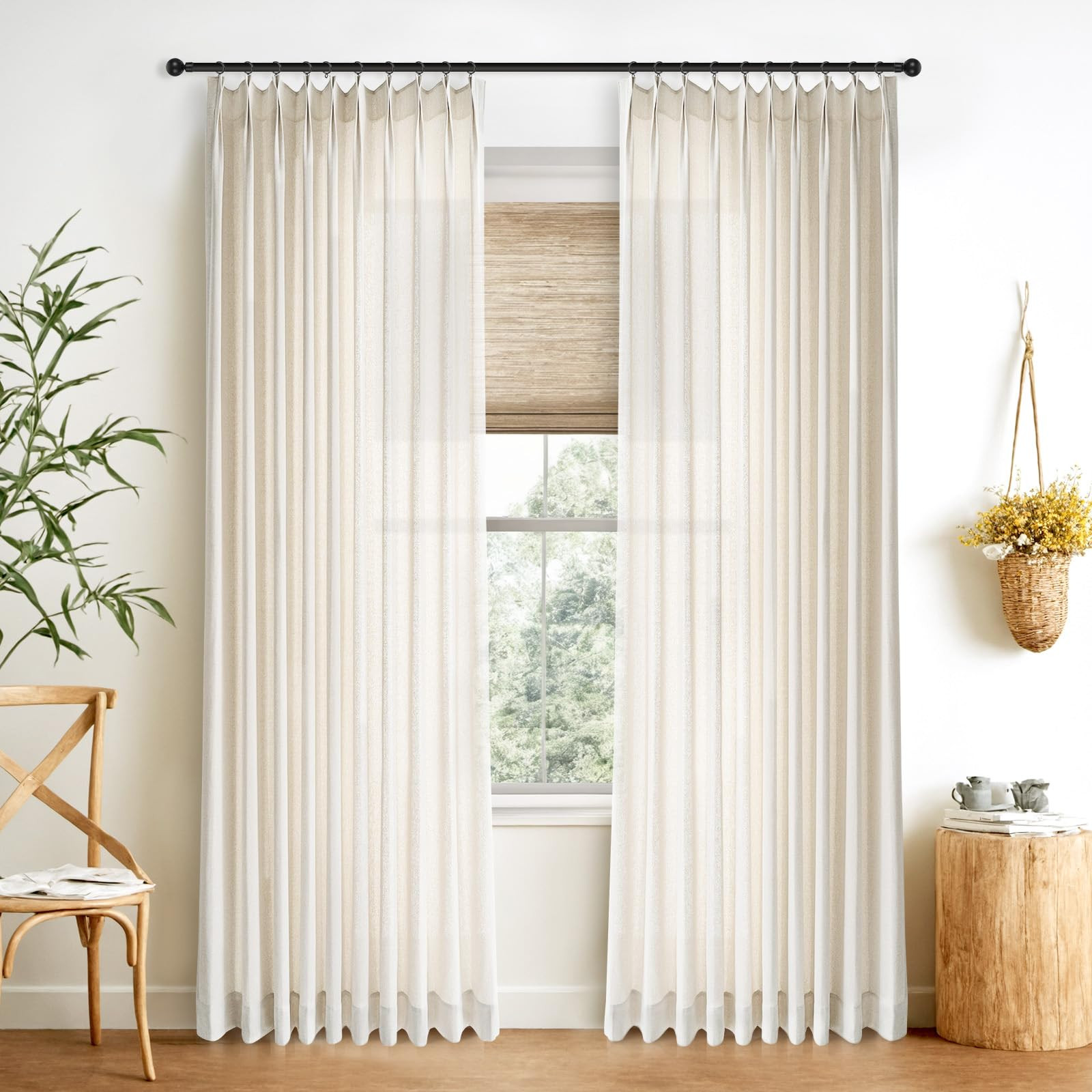 Airy Semi Sheer Custom Curtains Faux Linen Room Darkening Curtains&Drapes for Living Room 1 Panel | Amazon (US)