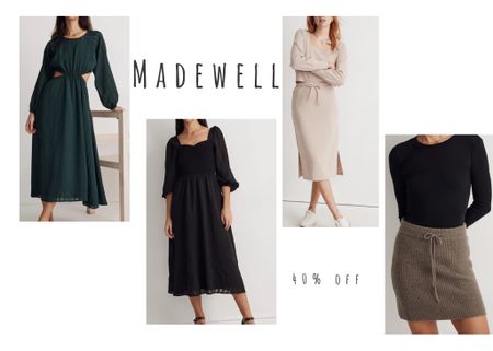 Casual holiday dresses and gifts for her. Great knit sweater skirts and midi dresses for the office and beyond. Now 60% off at Madewell. Last chance for savings during their cyber Monday sale 
