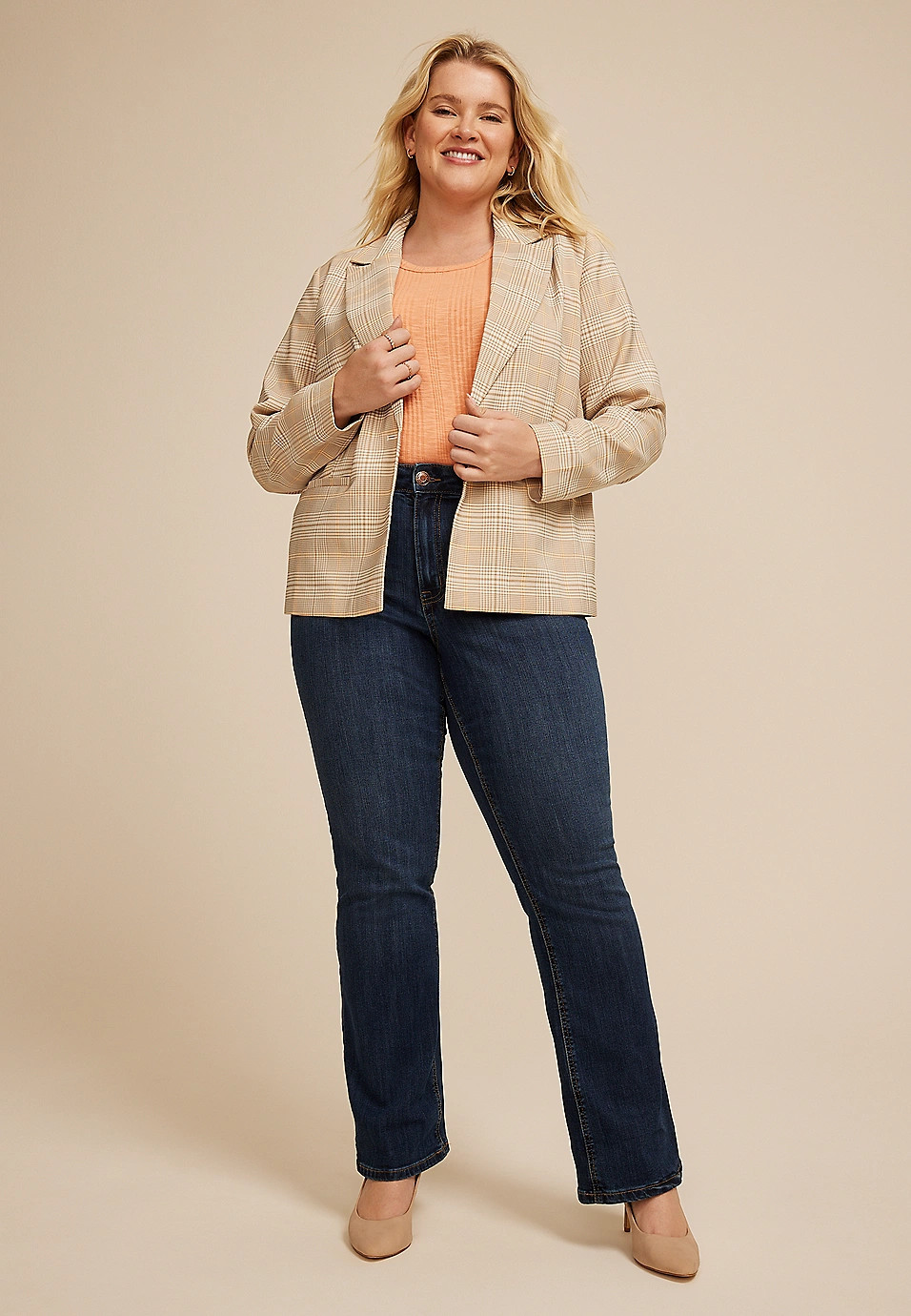 Plus Size Woven Plaid Blazer | Maurices