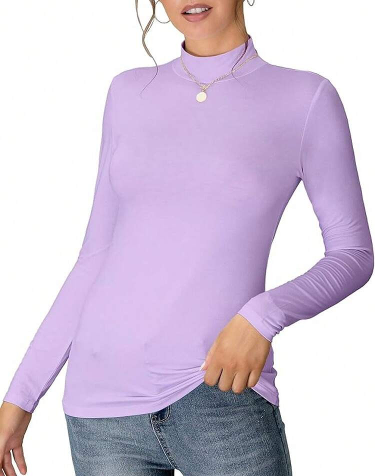 Women's Mock Turtleneck Long Sleeve Sleeveless Pullover Tops Slim Fit Basic T-Shirts | SHEIN