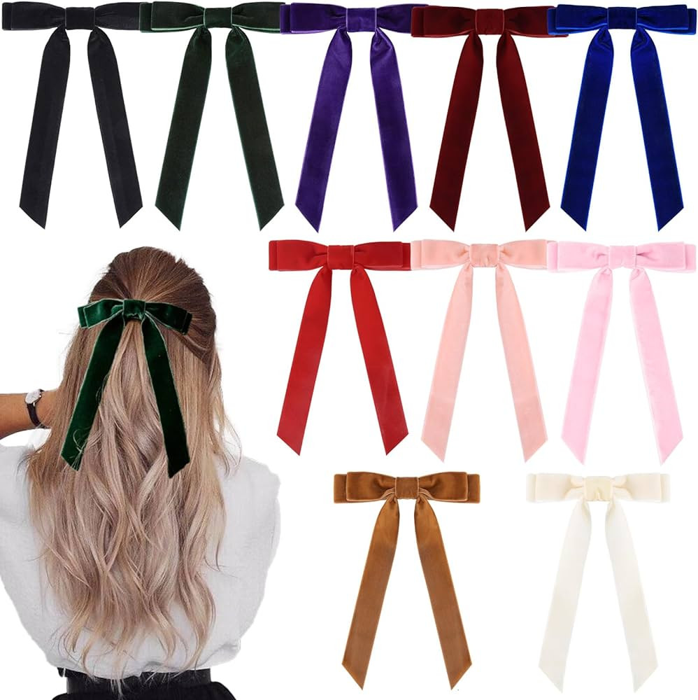 10PCS Velvet Bows Hair Clip Ribbon Accessories Ponytail Holder Hair Bow for Women Girls Toddlers ... | Amazon (US)