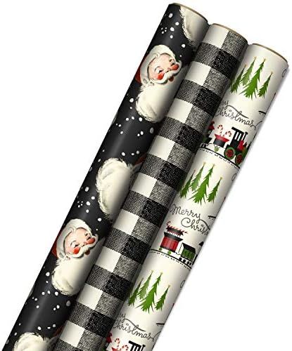 Hallmark Black Christmas Wrapping Paper with Cut Lines on Reverse (3 Rolls: 120 sq. ft. ttl) Retr... | Amazon (US)