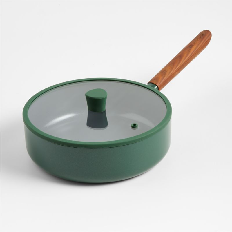 Crate & Barrel Monterey Cypress Green 3-Qt. Non-Stick Ceramic Saute Pan with Lid + Reviews | Crat... | Crate & Barrel