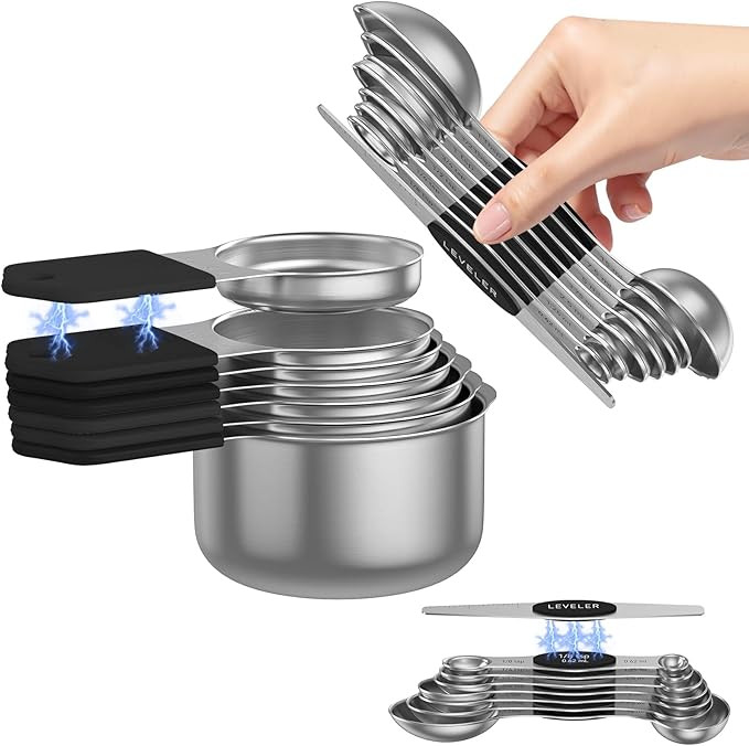 Magnetic Measuring Cups and Spoons Set - 304 Stainless Steel | Dual-sided Design | Set of 15 with... | Amazon (US)