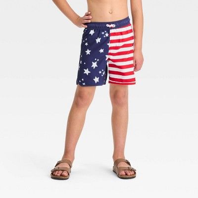 Boys' American Flag Printed Swim Shorts - Cat & Jack™ Navy Blue | Target