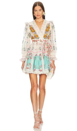 Clover Patched Wrap Mini Dress in Patch Painted Floral | White Floral Dress |  | Revolve Clothing (Global)