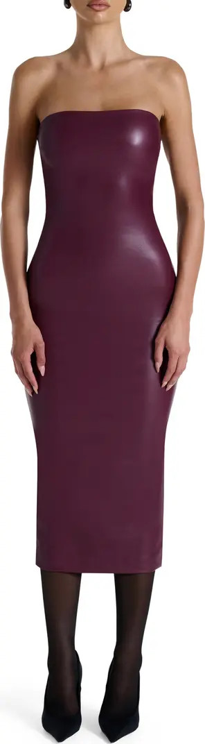 Strapless Faux Leather Body-Con Midi Dress | Nordstrom