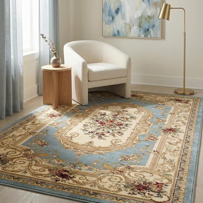 Unique Loom Versailles Collection Area Rug - Henry (5' 3" x 8' Rectangle Light Blue/Cream) | Amazon (US)