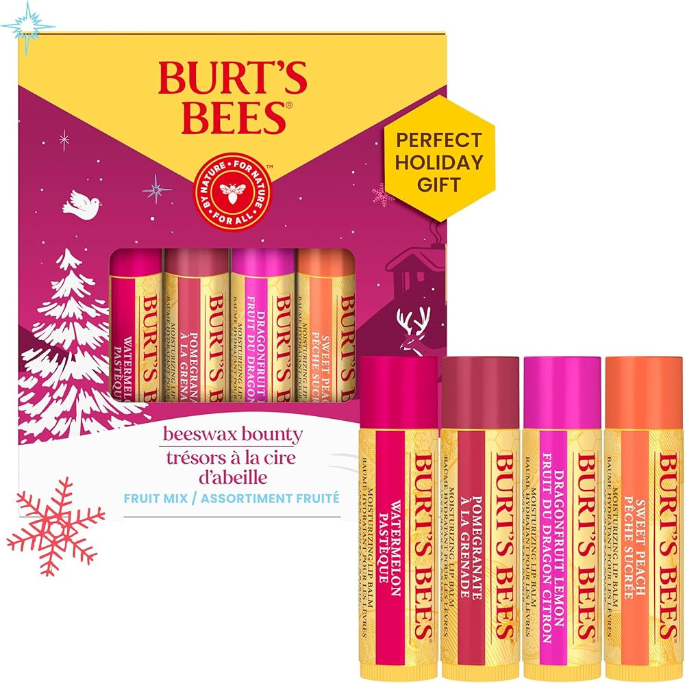 Burt's Bees Christmas Gifts, 4 Lip Balms Stocking Stuffers Products, Beeswax Bounty Fruit Mix - W... | Amazon (US)