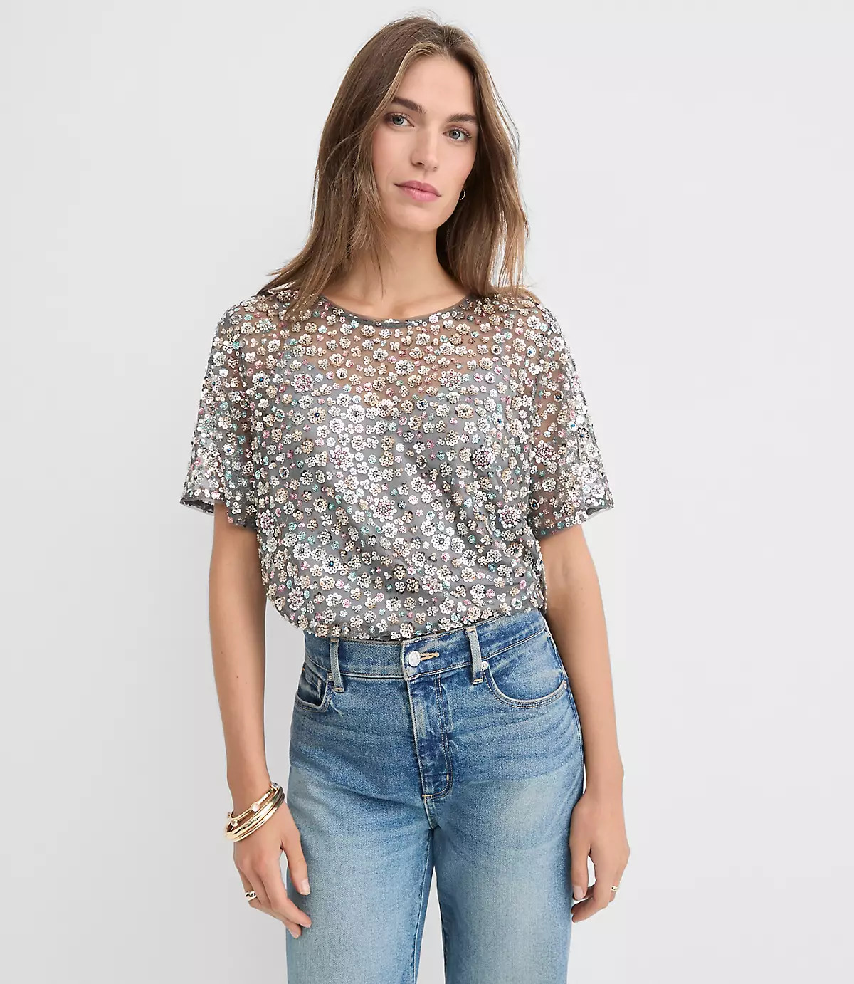 Floral Sequin Top | LOFT