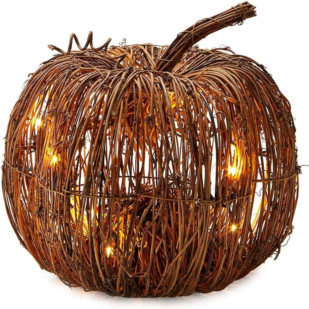 Rattan Lighted Pumpkin - Harvest Halloween Decor for Tabletops, Mantles - Large | Amazon (US)