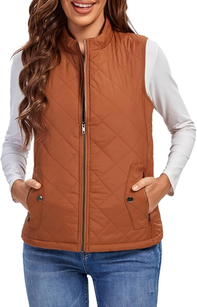 Fuinloth Women's Quilted Vest, Stand Collar Lightweight Zip Padded Gilet | Amazon (US)