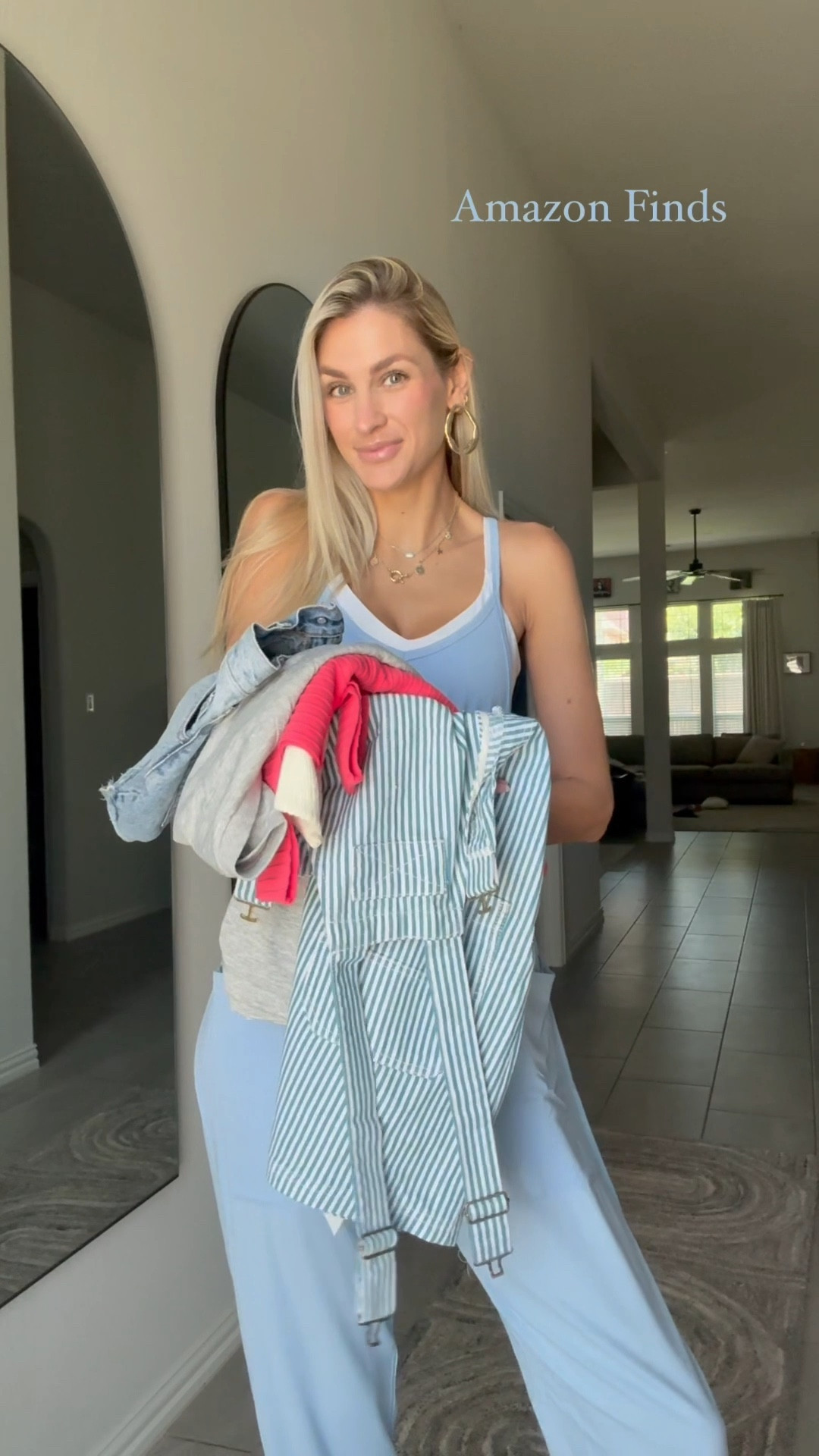 These Amazon picks are too good not to share 💕 Each one is comfy, flattering, and tall-girl friendly 🙌
Sharing fit details + styling inspo below 👇
	1.	Pink Ribbed Knit Tank – Fitted, stretchy & bra-friendly. Love the square neckline for layering or wearing solo in the heat!
	2.	Striped Denim Overall Dress – Adjustable straps + functional pockets 💙 So easy to pair with a basic tank or tee.
	3.	Blue Loose Jumpsuit – Light, breathable, and perfectly oversized. Ideal for summer errands or travel days.
	4.	Grey Oversized Sweatshirt – Fall staple alert 🍂 Cozy with thumb holes and a relaxed fit — I sized up for extra slouch.
	5.	White Ribbed Sweater Tee – Lightweight knit that transitions effortlessly from summer to fall 🍃 Love the elevated basics vibe.

🛒 Everything is linked here so you can shop with ease!
📏 I’m 5’11” for height reference
📸 Follow me for more Amazon fashion + tall-friendly finds!


#LTKStyleTip #LTKFindsUnder50 #LTKSaleAlert