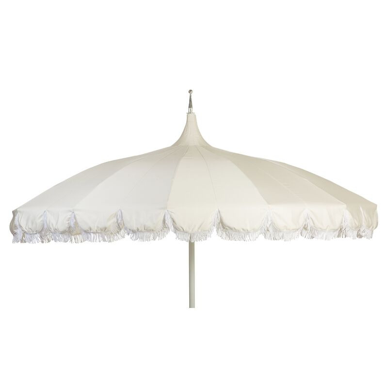Aya Fringe Patio Umbrella, White | One Kings Lane