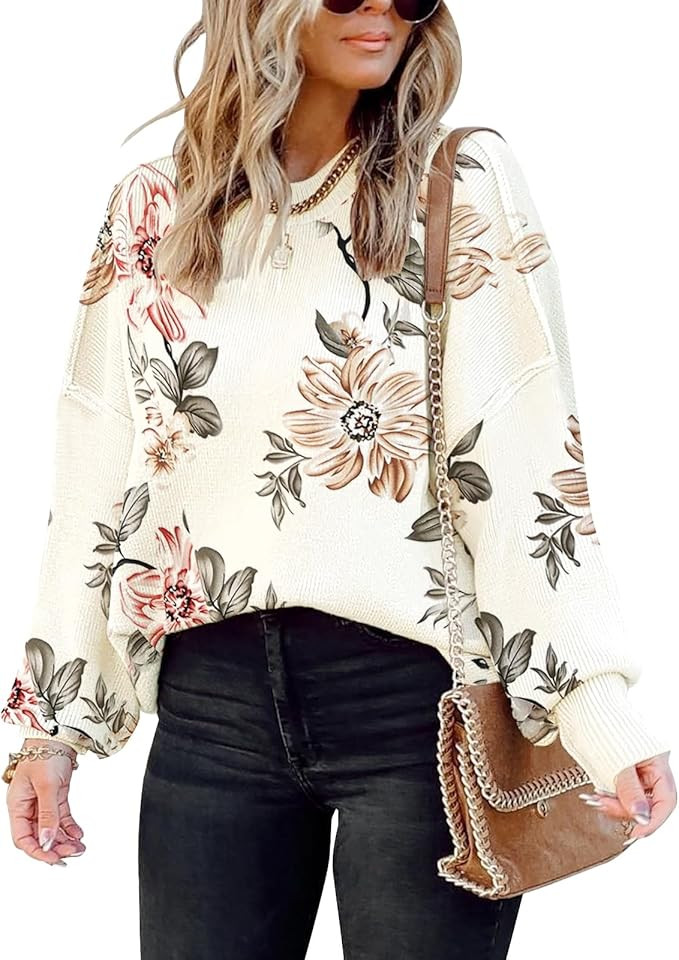 ETCYY Womens Oversized Sweaters Fall 2024 Fashion Clothes Trendy Batwing Sleeve Colorblock Stripe... | Amazon (US)